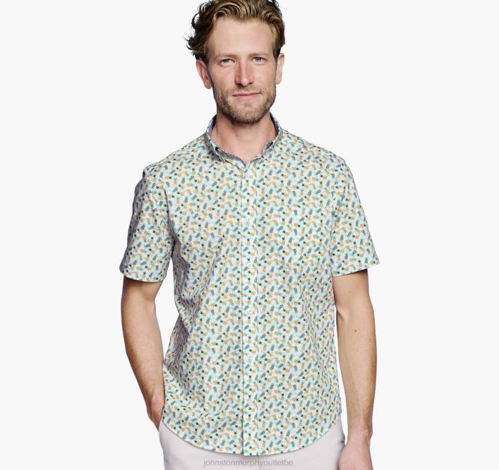 Johnston & Murphy Hommes chemise à manches courtes en coton imprimé TXRN419 vêtements blanc/multi ananas