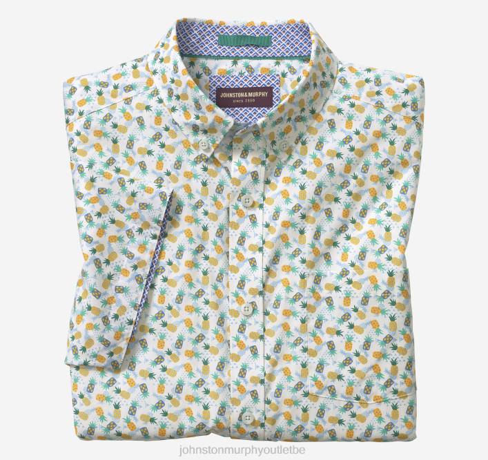 Johnston & Murphy Hommes chemise à manches courtes en coton imprimé TXRN419 vêtements blanc/multi ananas