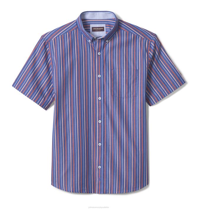 Johnston & Murphy Hommes chemise à manches courtes en coton imprimé TXRN420 vêtements rayure marine