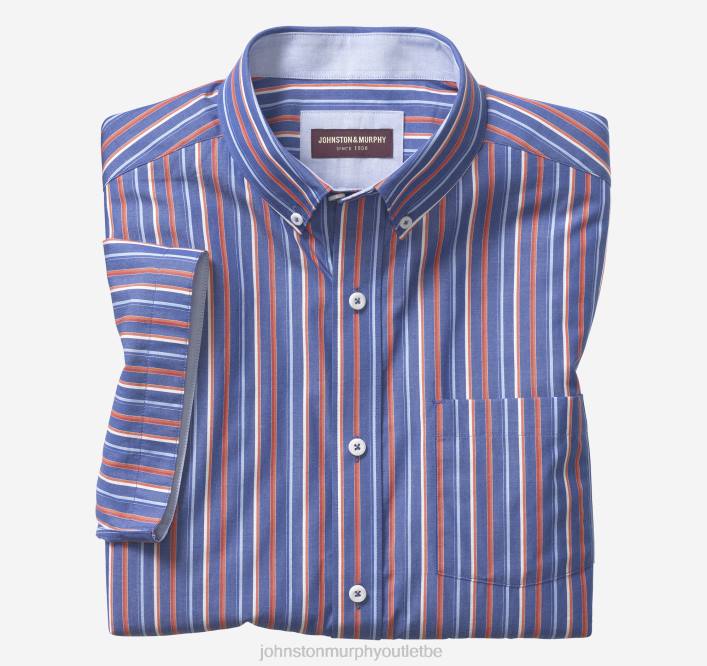 Johnston & Murphy Hommes chemise à manches courtes en coton imprimé TXRN420 vêtements rayure marine