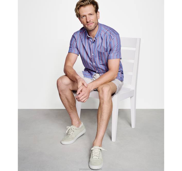 Johnston & Murphy Hommes chemise à manches courtes en coton imprimé TXRN420 vêtements rayure marine