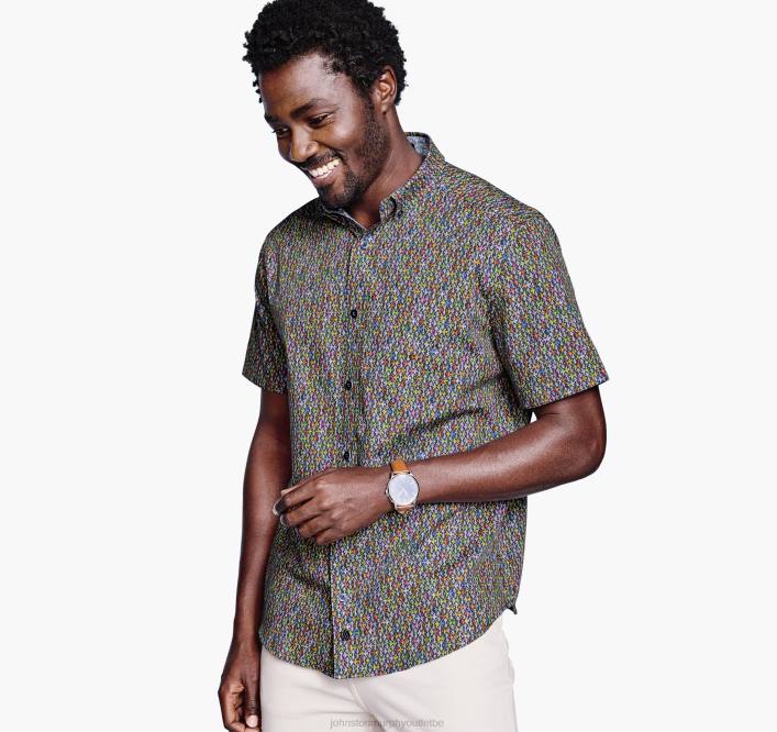 Johnston & Murphy Hommes chemise à manches courtes en coton imprimé TXRN422 vêtements poisson de la marine