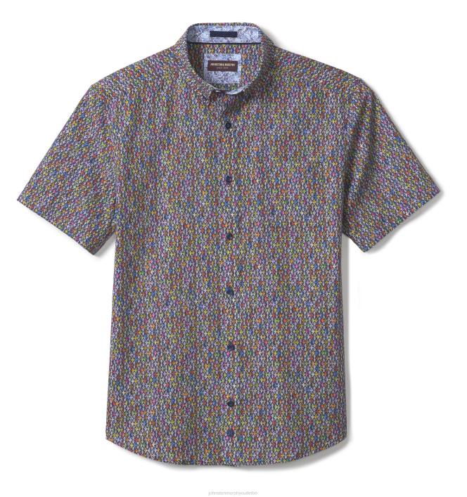 Johnston & Murphy Hommes chemise à manches courtes en coton imprimé TXRN422 vêtements poisson de la marine
