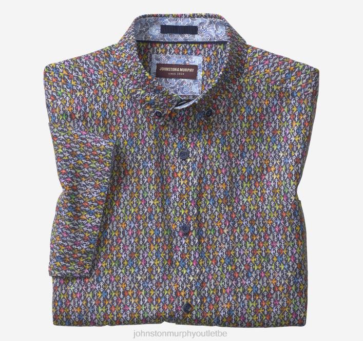 Johnston & Murphy Hommes chemise à manches courtes en coton imprimé TXRN422 vêtements poisson de la marine