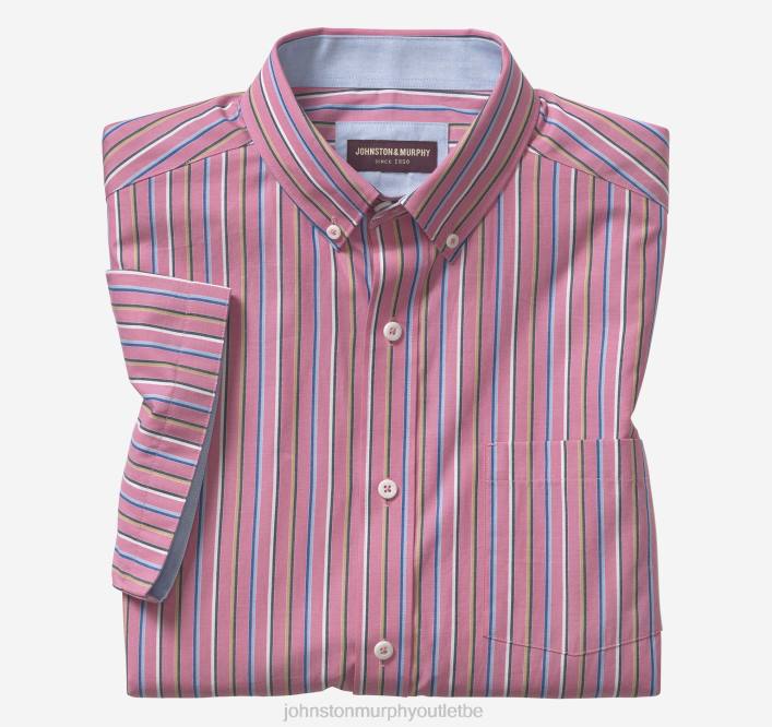 Johnston & Murphy Hommes chemise à manches courtes en coton imprimé TXRN424 vêtements bande rose