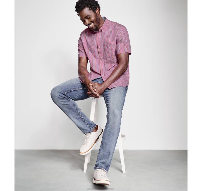 Johnston & Murphy Hommes chemise à manches courtes en coton imprimé TXRN424 vêtements bande rose
