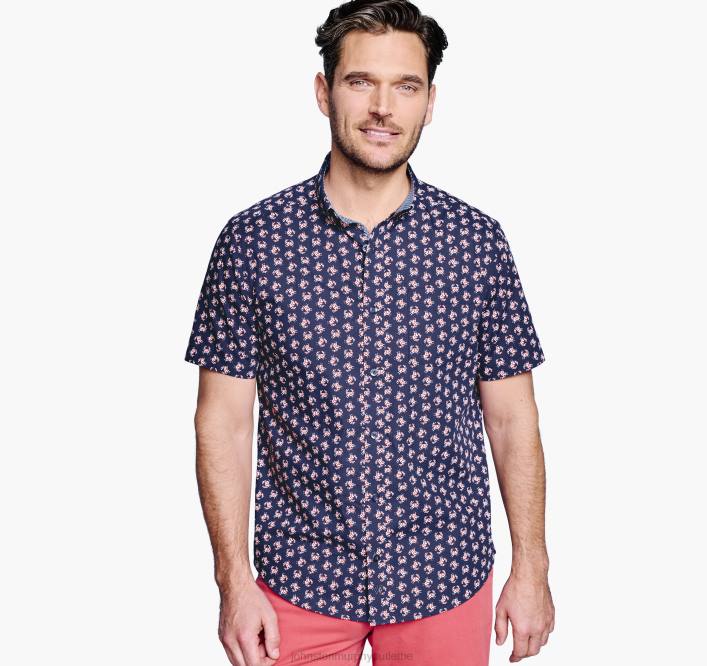 Johnston & Murphy Hommes chemise à manches courtes en coton imprimé TXRN429 vêtements crabe marin