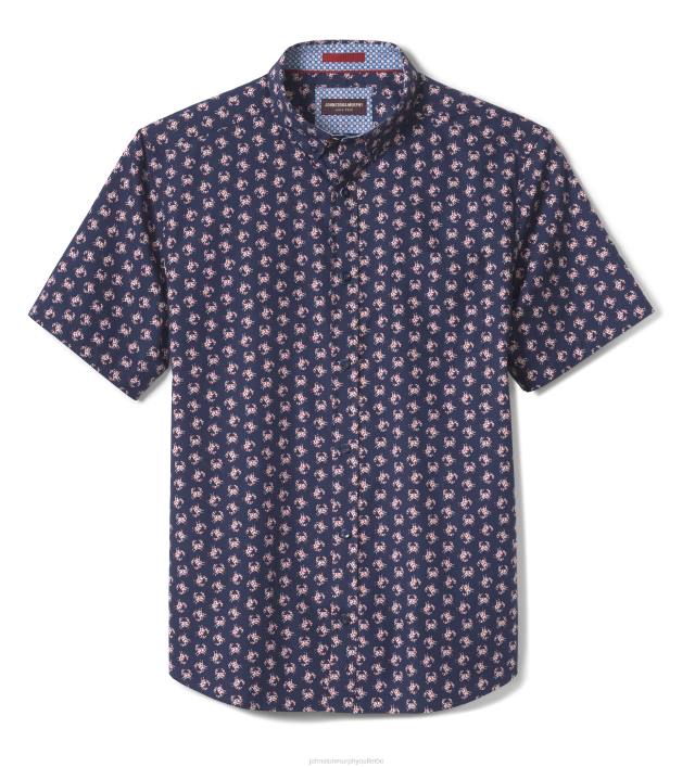 Johnston & Murphy Hommes chemise à manches courtes en coton imprimé TXRN429 vêtements crabe marin