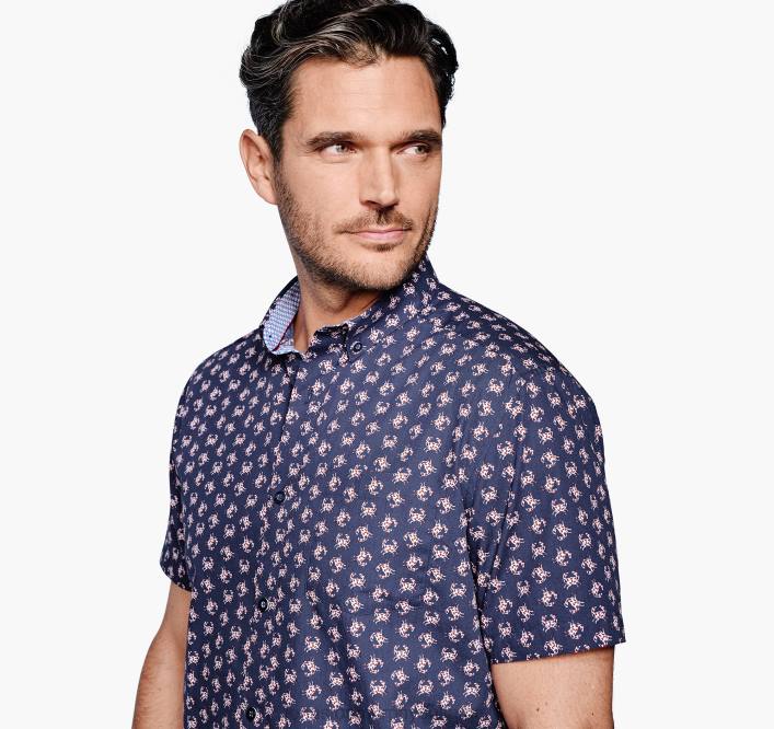 Johnston & Murphy Hommes chemise à manches courtes en coton imprimé TXRN429 vêtements crabe marin