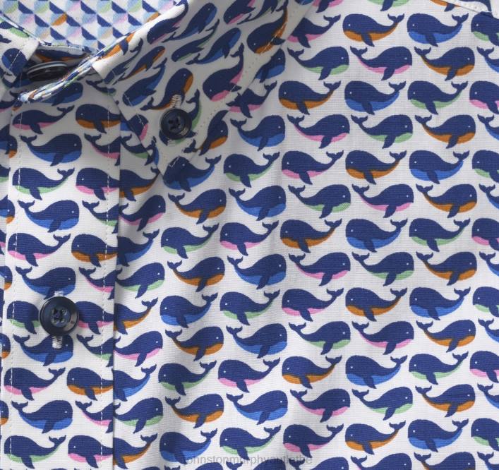 Johnston & Murphy Hommes chemise à manches courtes en coton imprimé TXRN434 vêtements baleine blanche