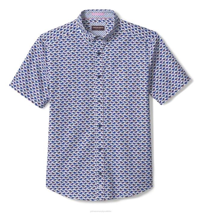 Johnston & Murphy Hommes chemise à manches courtes en coton imprimé TXRN434 vêtements baleine blanche
