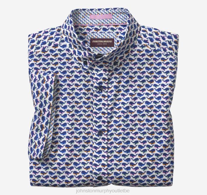 Johnston & Murphy Hommes chemise à manches courtes en coton imprimé TXRN434 vêtements baleine blanche