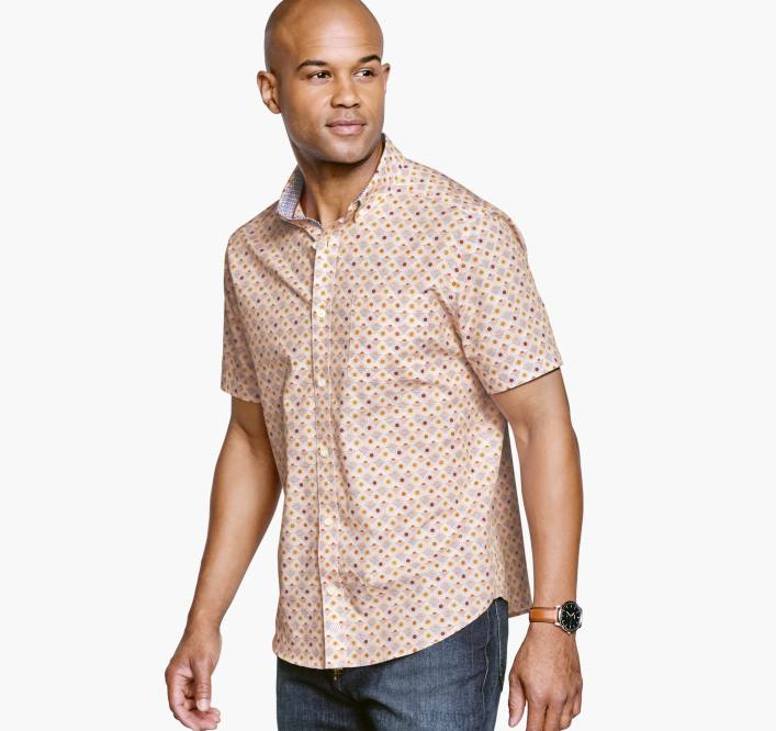 Johnston & Murphy Hommes chemise à manches courtes en coton imprimé TXRN437 vêtements lever de soleil jaune