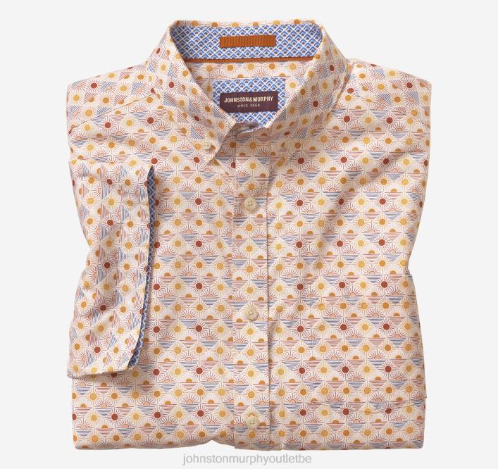 Johnston & Murphy Hommes chemise à manches courtes en coton imprimé TXRN437 vêtements lever de soleil jaune