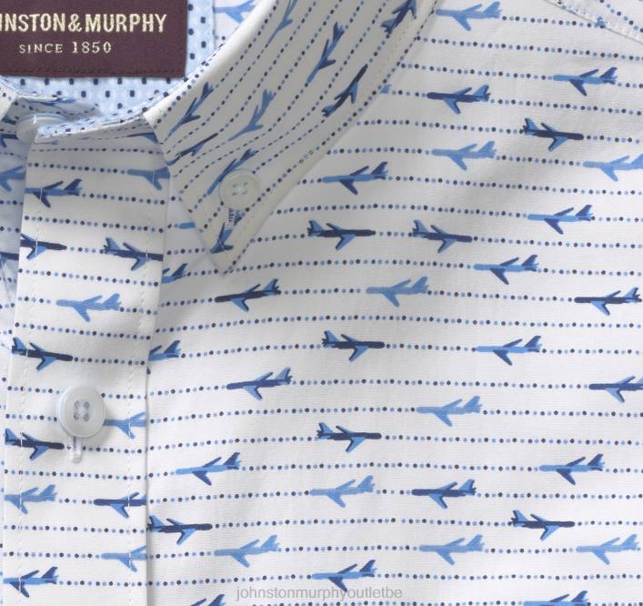 Johnston & Murphy Hommes chemise à manches courtes en coton imprimé TXRN449 vêtements avion blanc