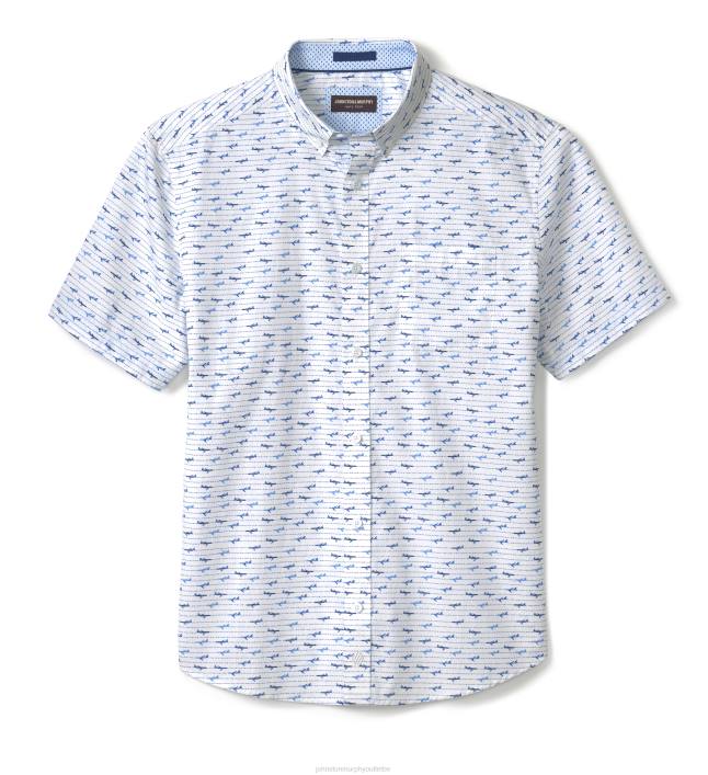 Johnston & Murphy Hommes chemise à manches courtes en coton imprimé TXRN449 vêtements avion blanc