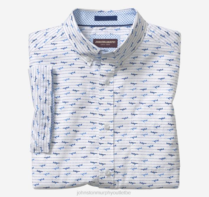 Johnston & Murphy Hommes chemise à manches courtes en coton imprimé TXRN449 vêtements avion blanc