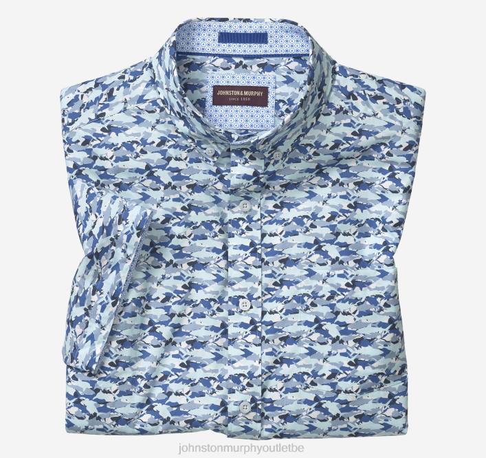 Johnston & Murphy Hommes chemise à manches courtes en coton imprimé TXRN455 vêtements requin bleu caché