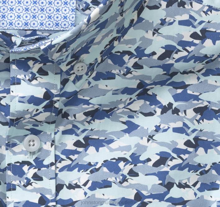 Johnston & Murphy Hommes chemise à manches courtes en coton imprimé TXRN455 vêtements requin bleu caché