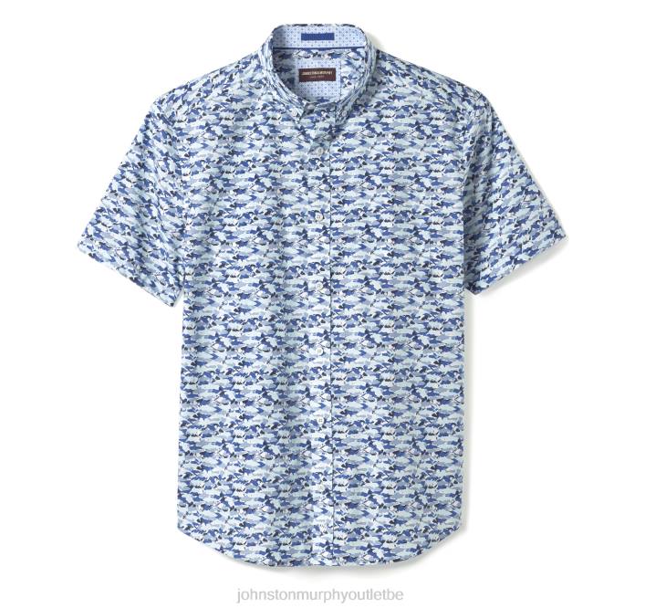 Johnston & Murphy Hommes chemise à manches courtes en coton imprimé TXRN455 vêtements requin bleu caché