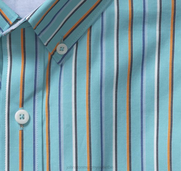 Johnston & Murphy Hommes chemise à manches courtes en coton imprimé TXRN529 vêtements rayure turquoise