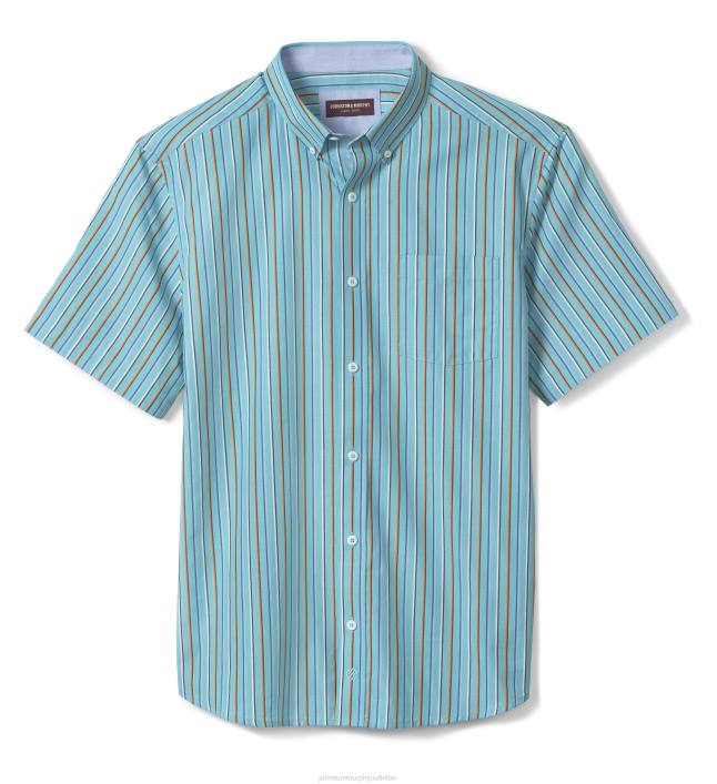 Johnston & Murphy Hommes chemise à manches courtes en coton imprimé TXRN529 vêtements rayure turquoise