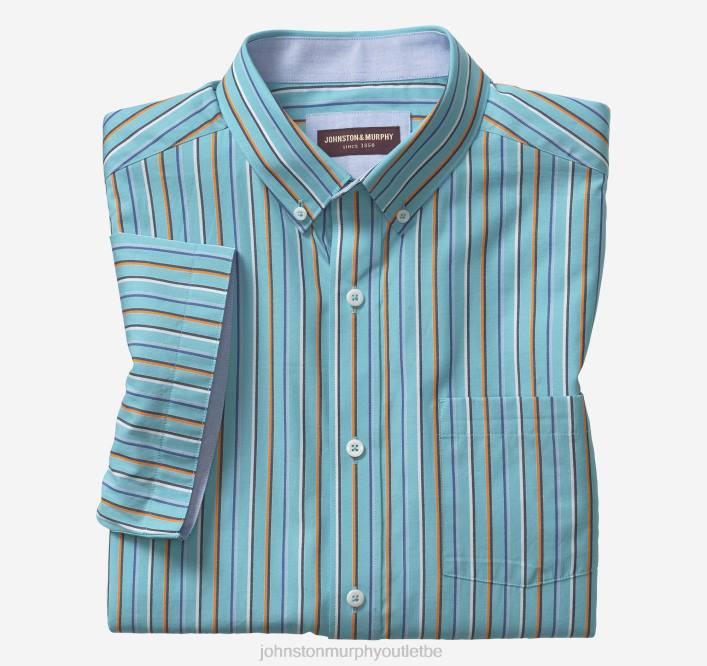 Johnston & Murphy Hommes chemise à manches courtes en coton imprimé TXRN529 vêtements rayure turquoise