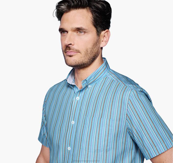 Johnston & Murphy Hommes chemise à manches courtes en coton imprimé TXRN529 vêtements rayure turquoise