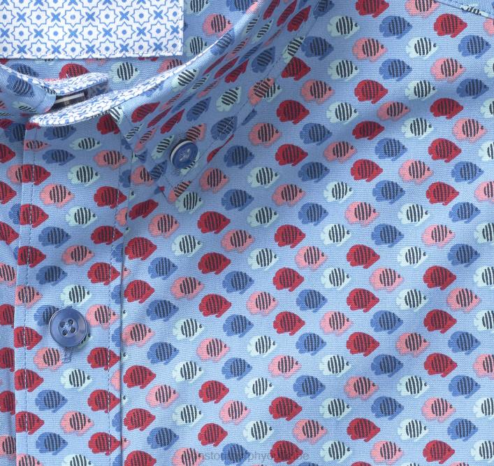 Johnston & Murphy Hommes chemise à manches courtes en coton imprimé TXRN895 vêtements poisson multi bleu