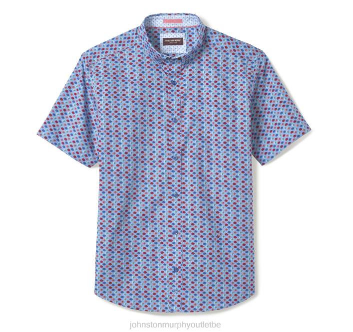 Johnston & Murphy Hommes chemise à manches courtes en coton imprimé TXRN895 vêtements poisson multi bleu