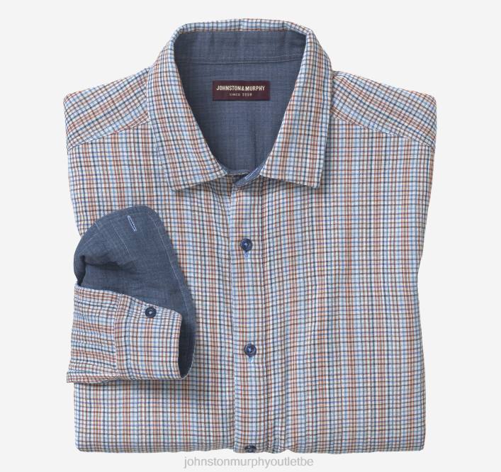 Johnston & Murphy Hommes chemise à manches longues double épaisseur TXRN697 vêtements carreaux bleus multiples