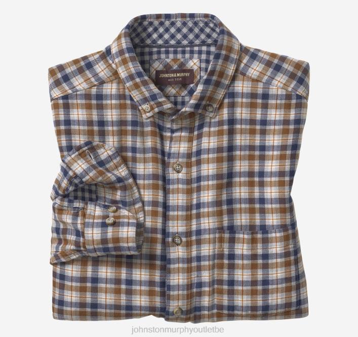 Johnston & Murphy Hommes chemise à manches longues double épaisseur TXRN839 vêtements carreaux beiges