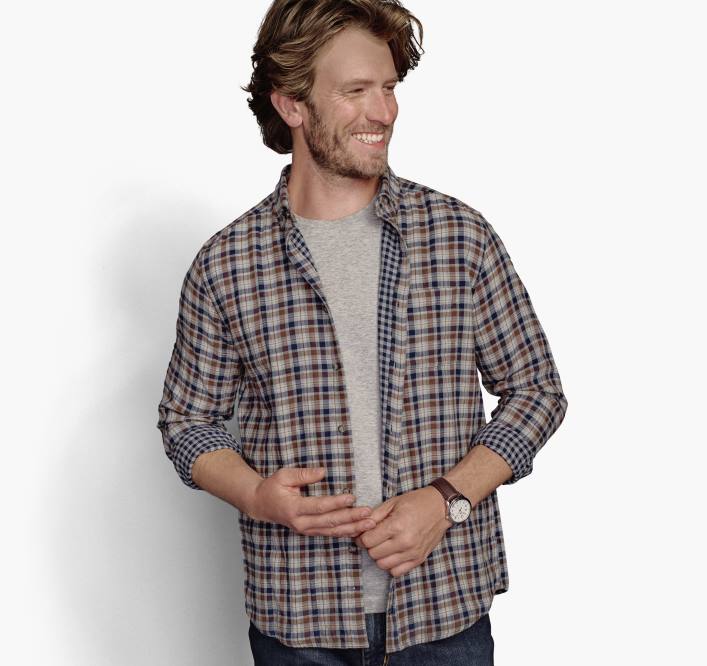 Johnston & Murphy Hommes chemise à manches longues double épaisseur TXRN839 vêtements carreaux beiges