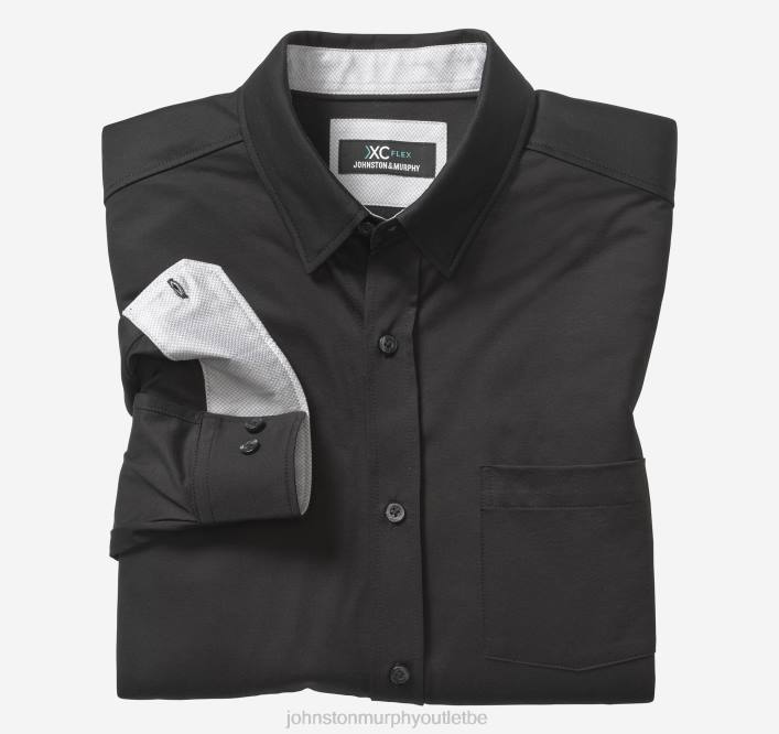 Johnston & Murphy Hommes chemise à manches longues extensible xc flex TXRN562 vêtements noir solide