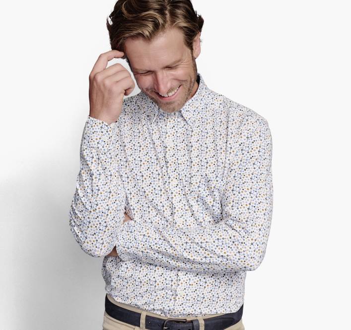 Johnston & Murphy Hommes chemise à manches longues extensible xc flex TXRN618 vêtements fleur ronde blanche