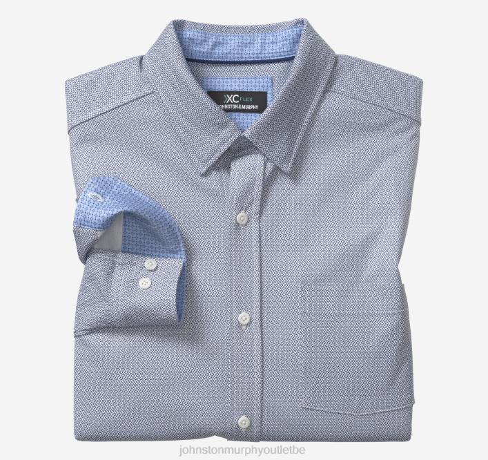 Johnston & Murphy Hommes chemise à manches longues extensible xc flex TXRN657 vêtements barre liée bleu marine/blanc