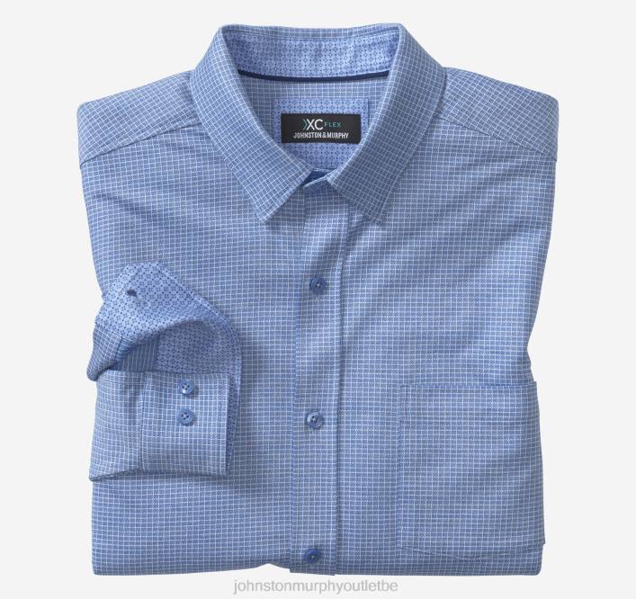 Johnston & Murphy Hommes chemise à manches longues extensible xc flex TXRN687 vêtements micro-grille bleue