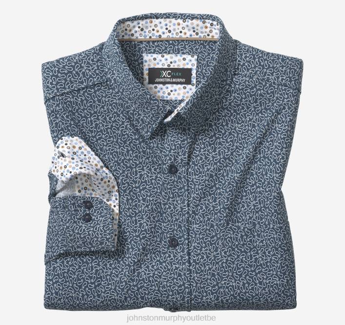Johnston & Murphy Hommes chemise à manches longues extensible xc flex TXRN696 vêtements cachemire bleu marine