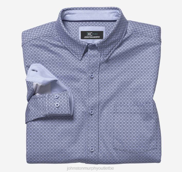 Johnston & Murphy Hommes chemise à manches longues extensible xc flex TXRN796 vêtements impression de grille de diamant bleu