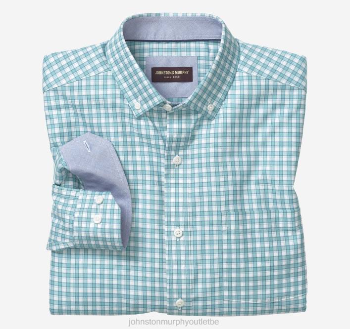 Johnston & Murphy Hommes chemise recyclée à manches longues TXRN689 vêtements vichy ombre verte