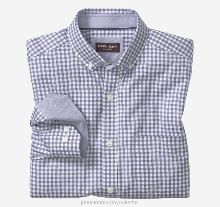 Johnston & Murphy Hommes chemise recyclée à manches longues TXRN784 vêtements vichy ton sur ton bleu