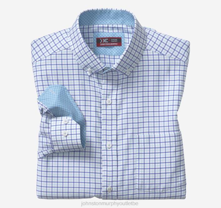 Johnston & Murphy Hommes chemise tissée stretch à manches longues xc4 TXRN523 vêtements chèque en lambeaux bleu