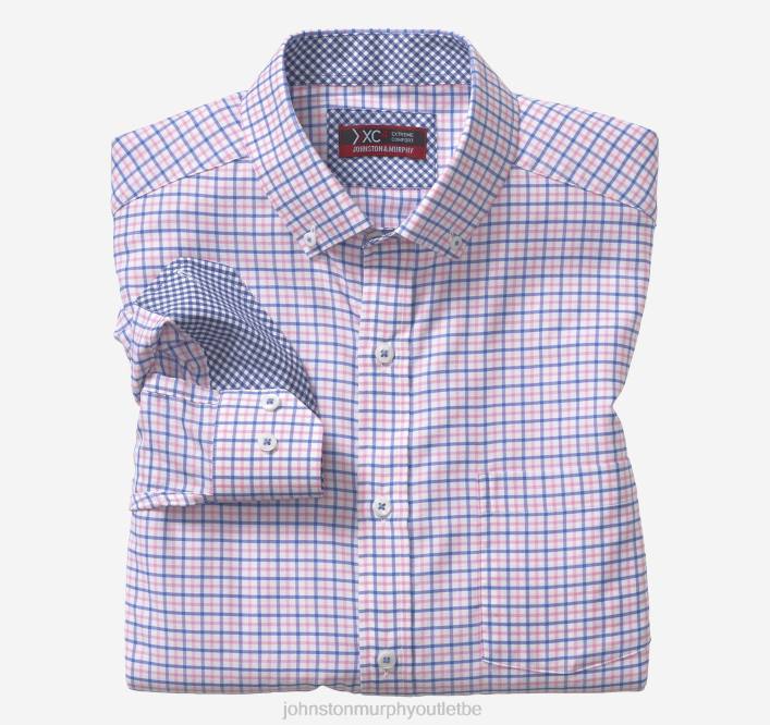 Johnston & Murphy Hommes chemise tissée stretch à manches longues xc4 TXRN580 vêtements carreaux en lambeaux bleu/rose