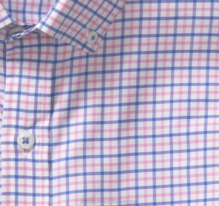 Johnston & Murphy Hommes chemise tissée stretch à manches longues xc4 TXRN580 vêtements carreaux en lambeaux bleu/rose