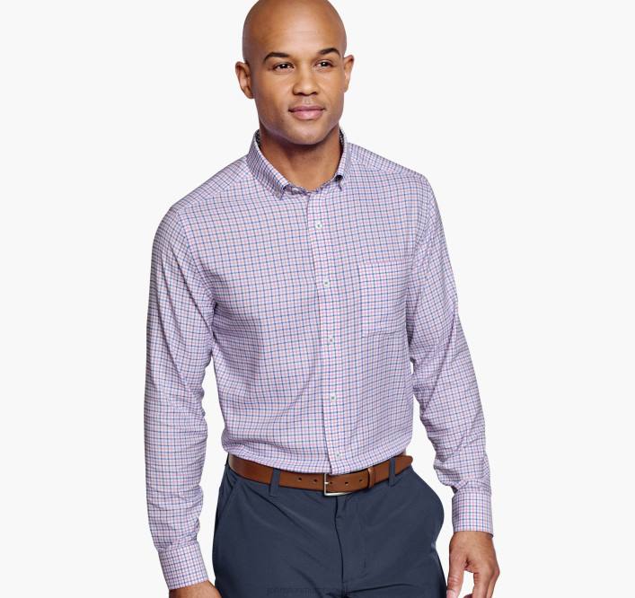 Johnston & Murphy Hommes chemise tissée stretch à manches longues xc4 TXRN580 vêtements carreaux en lambeaux bleu/rose