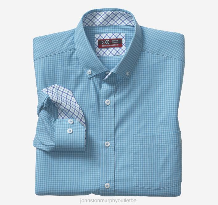 Johnston & Murphy Hommes chemise tissée stretch à manches longues xc4 TXRN581 vêtements vichy bleu/bleu clair