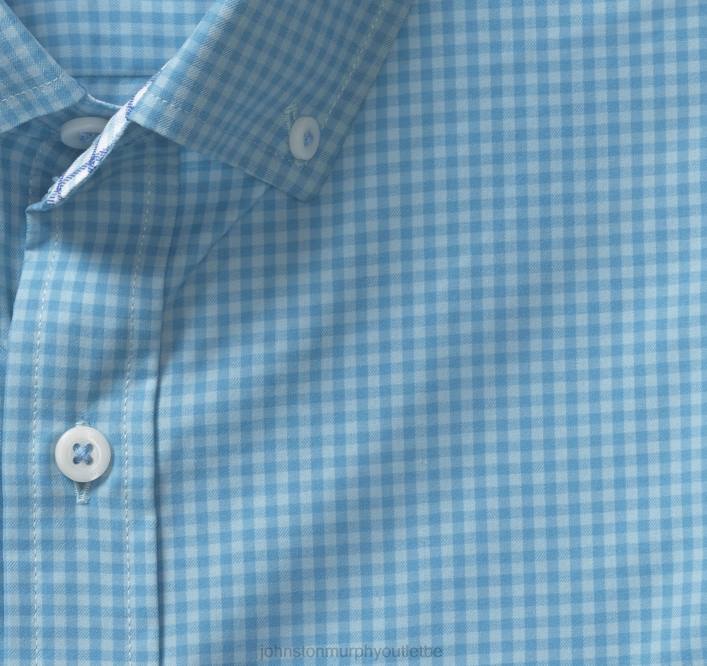 Johnston & Murphy Hommes chemise tissée stretch à manches longues xc4 TXRN581 vêtements vichy bleu/bleu clair