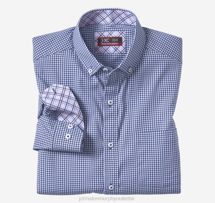 Johnston & Murphy Hommes chemise tissée stretch à manches longues xc4 TXRN600 vêtements vichy bleu marine/blanc