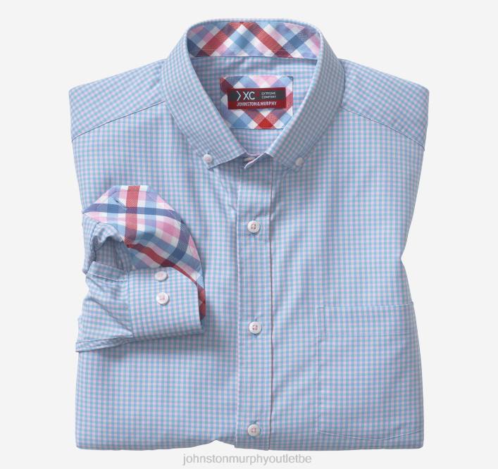Johnston & Murphy Hommes chemise tissée stretch à manches longues xc4 TXRN629 vêtements vichy bleu/rose