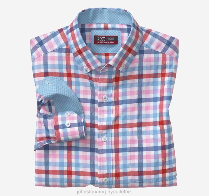 Johnston & Murphy Hommes chemise tissée stretch à manches longues xc4 TXRN654 vêtements grand carreaux multi bleu/rouge